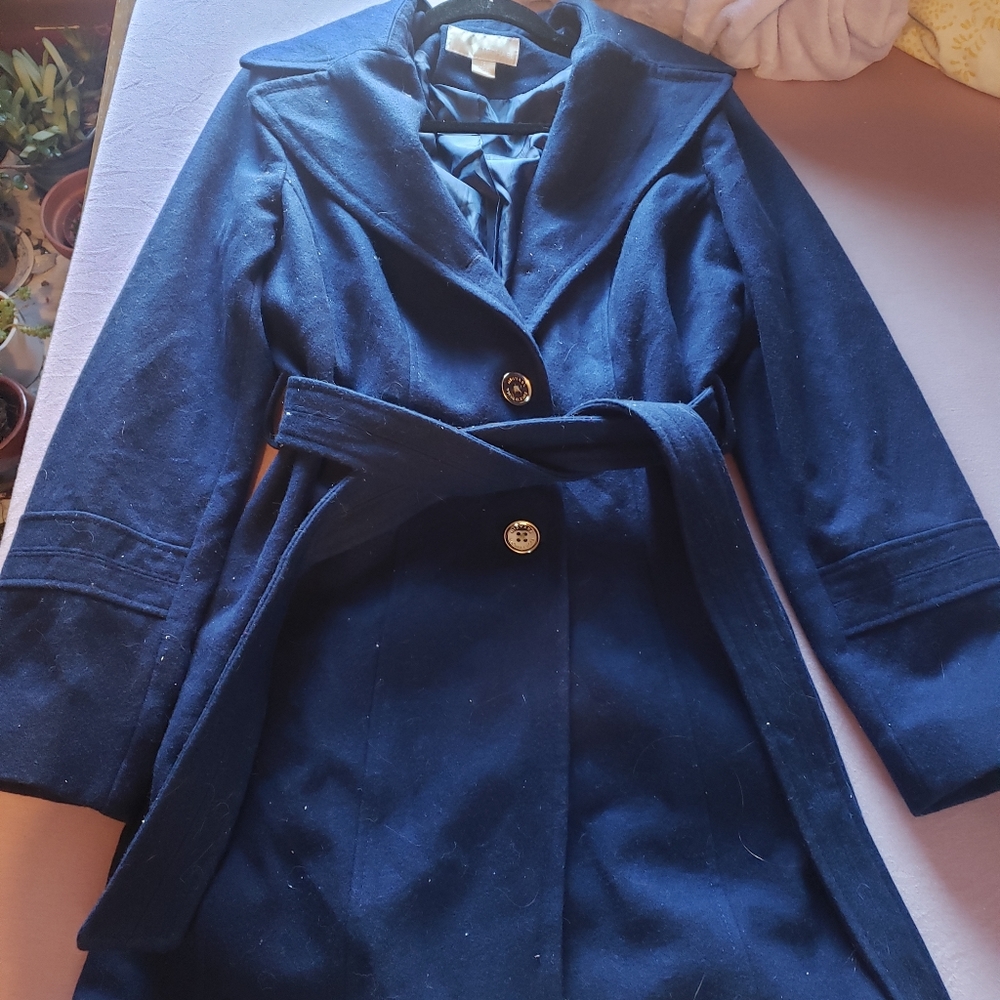 Navy Blue Wool Michael Kors Trench Coat
